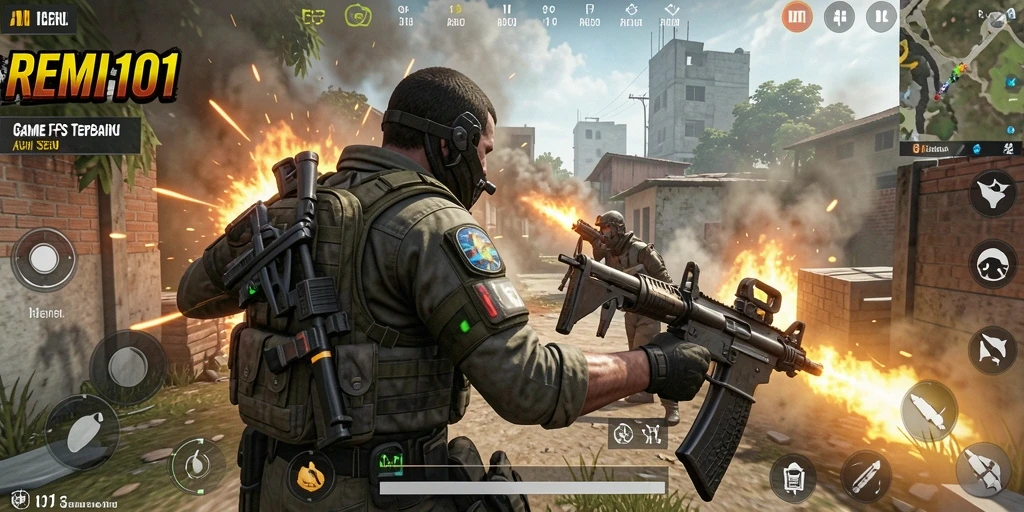 Tampilan gameplay seru di REMI101 dengan aksi tembak-menembak intens.