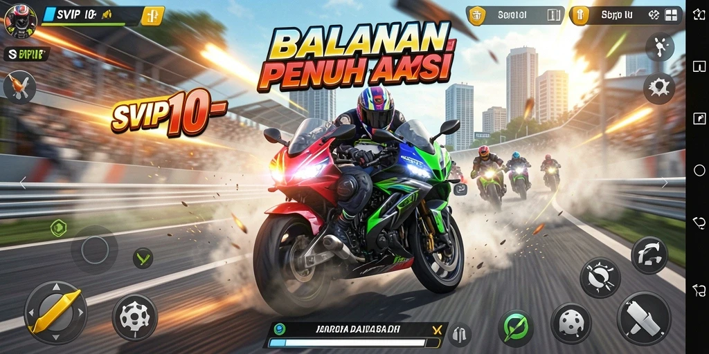 Tampilan gameplay seru balapan motor di SVIP10.